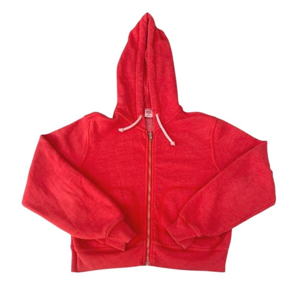 RE/DONE Hanes Red Sun-Faded Cropped Zip Hoodie - Designer Luxury Basic Size XS‎